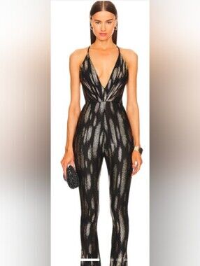 Revolve X Michael Costello Black Metallic Plunging-Neck Jumpsuit